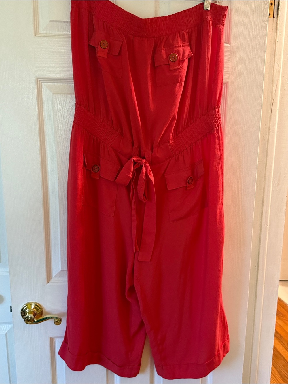 Caren Sport Coral Strapless Utility Jumpsuit with Tie Waist Size 2X
